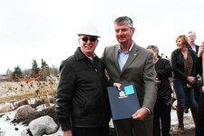 MLA George VanderBurg with Lac Ste Anne County Reeve Bill Hegy. Mr. VanderBurg came bearing gifts - a commitment of $350,000 for a new internet tower (technology infrastructure) in the county.