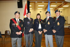 Sergeant at Arms Mac MacAskill, Bruce Kidd, Reverend Ruth Lotholz, Garry Bowman and Legion President Terry Nelson