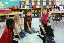 Sage meets students in their classroom for the first time.