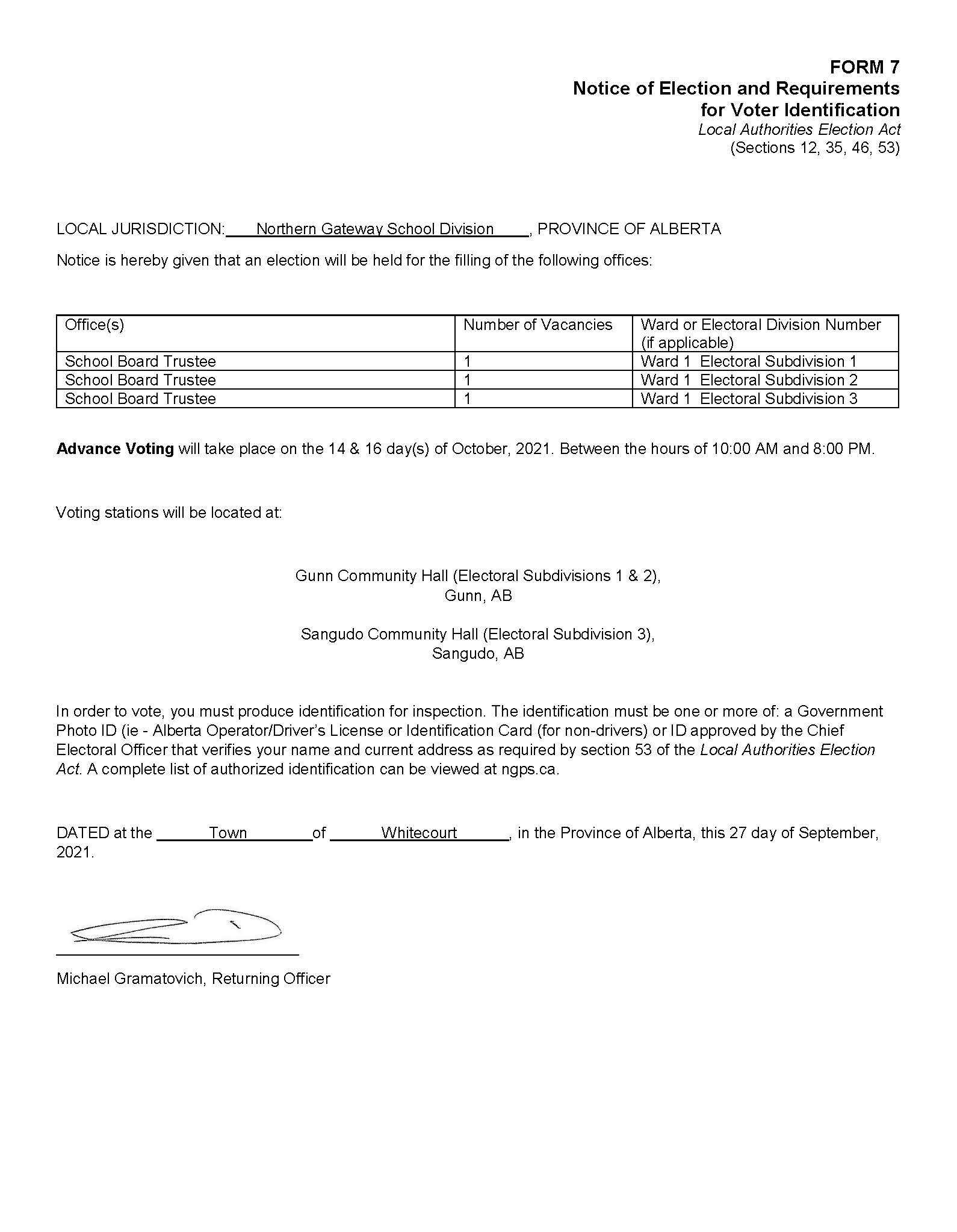 Notice of Election and Requirements for Voter Identification | Northern ...